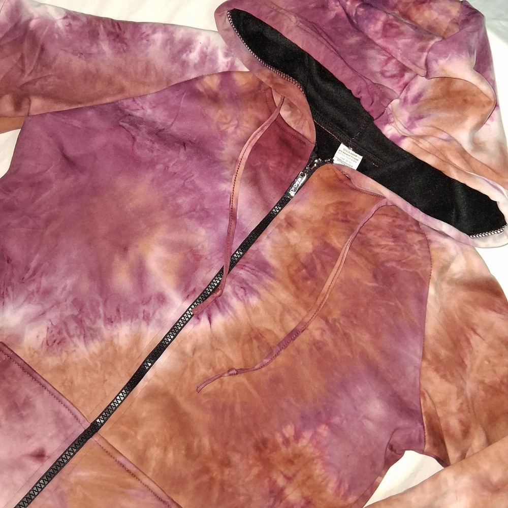 Tie Dye Full‎ Zip Hoodie Purple Brown Athleisure Casual Trendy Women's